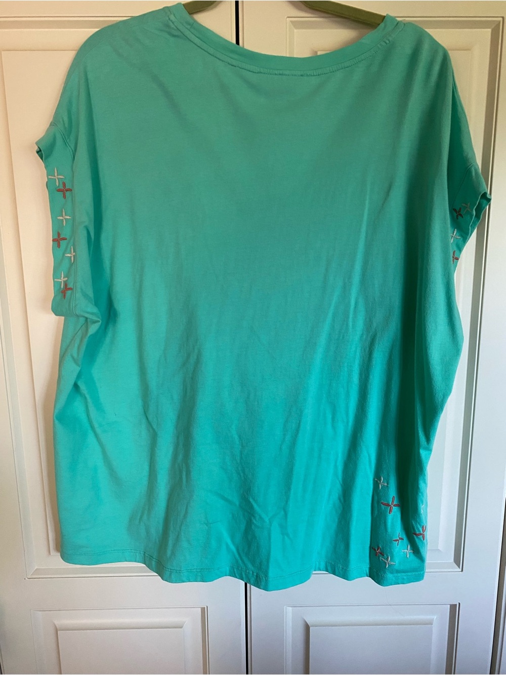 Johnny Was Aqua shirt pullover embroidered bird 2X- new without tags - Picture 3 of 5